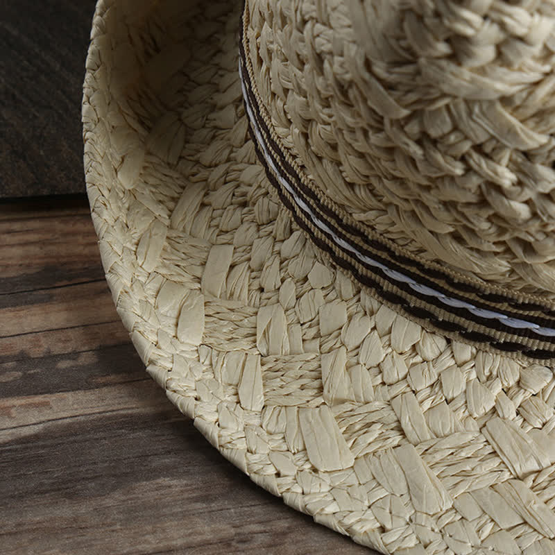 Unisex Boho Beach Handwork Summer Straw Fedora Hat - Image 5