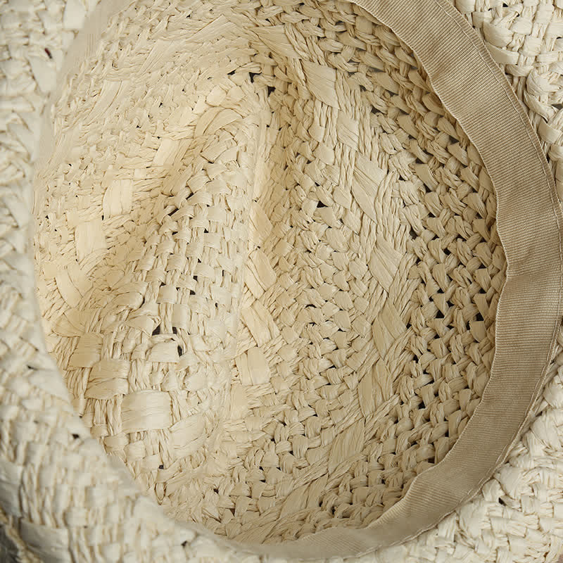 Unisex Boho Beach Handwork Summer Straw Fedora Hat - Image 6