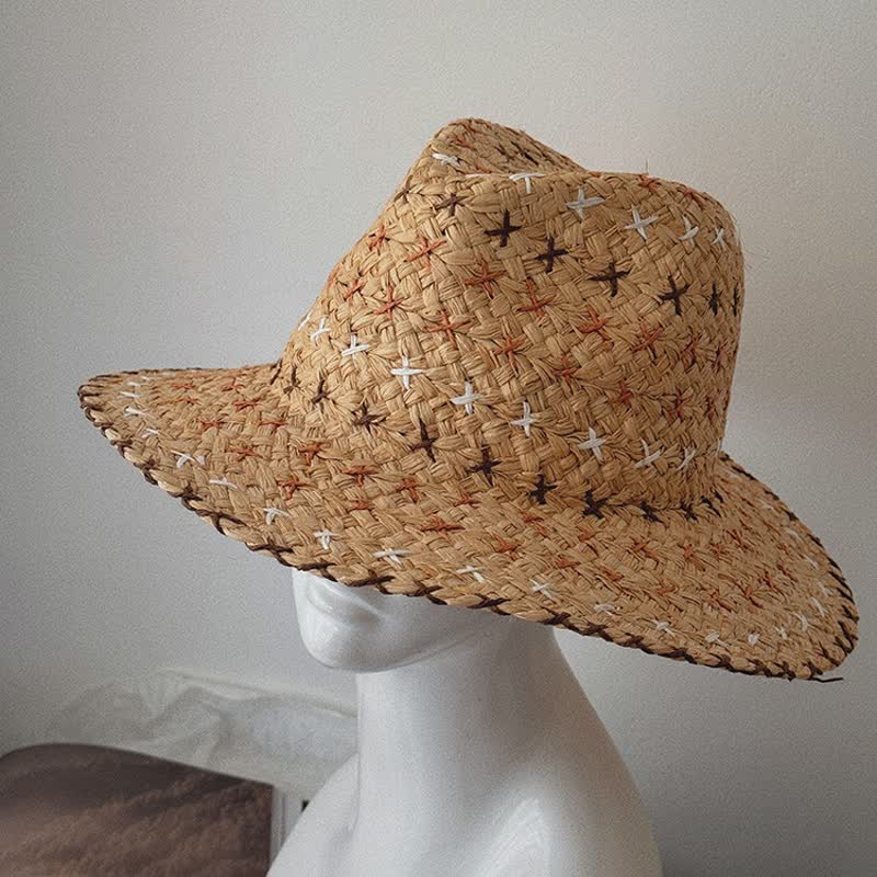 Unisex Breathable Flat Top Large Eaves Straw Fedora Hat - Image 2