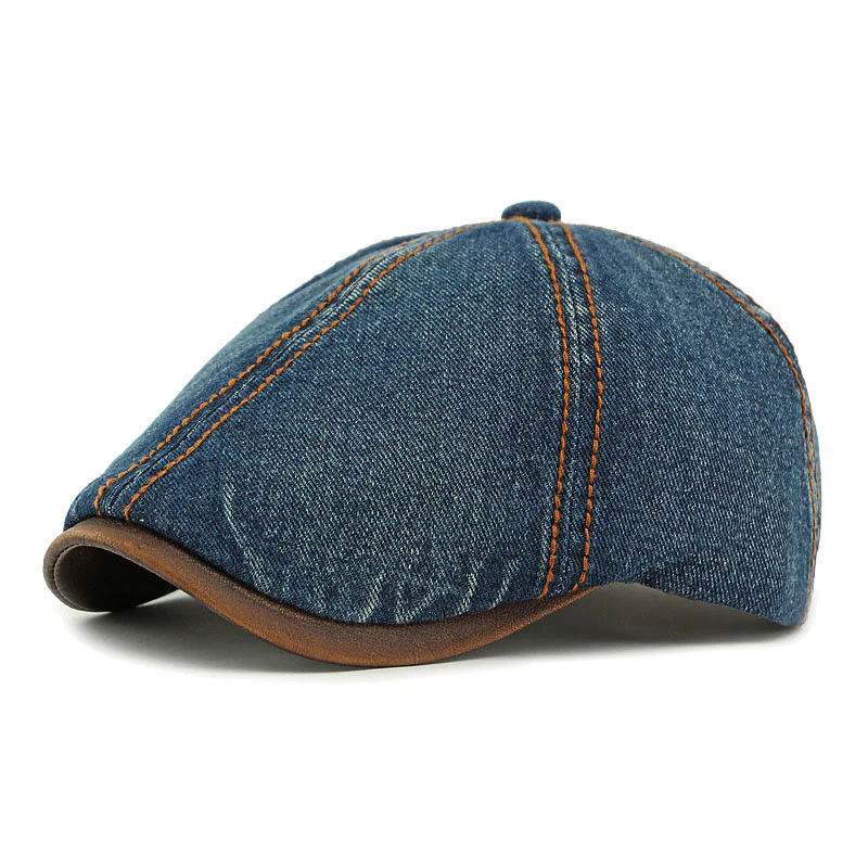 Unisex British Retro Washed Denim Beret Hat