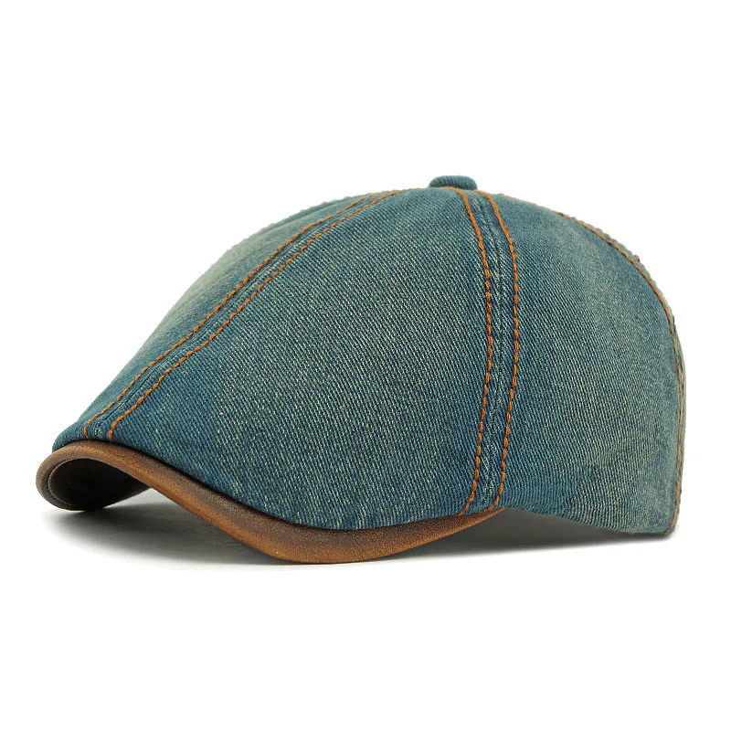 Unisex British Retro Washed Denim Beret Hat - Image 5