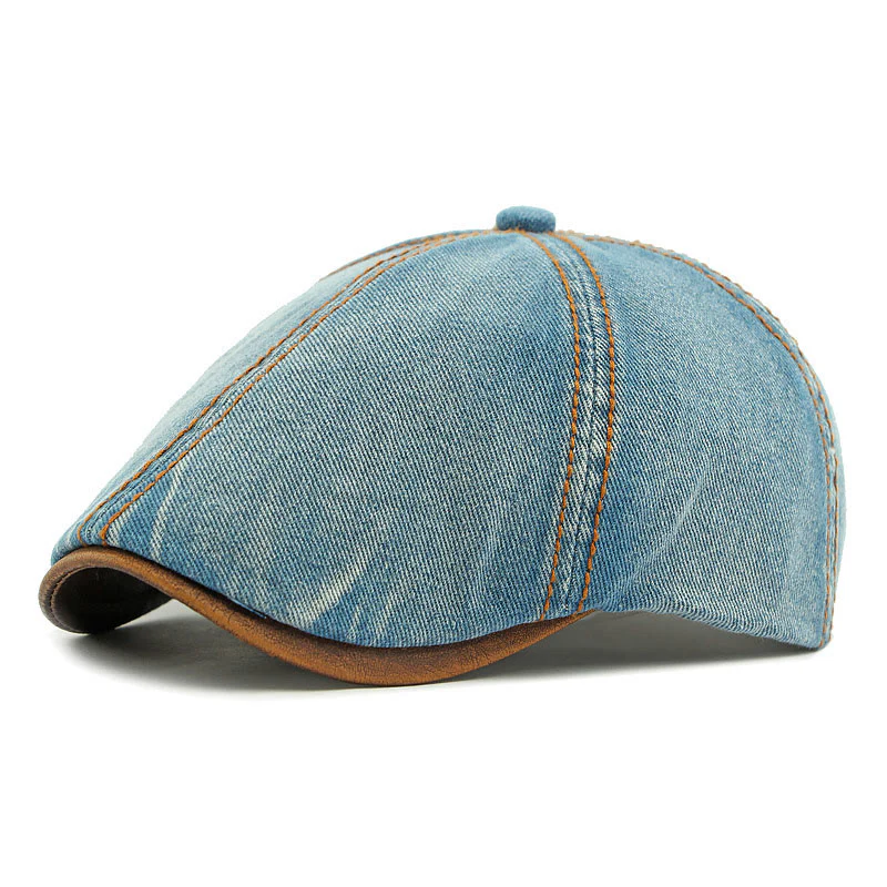 Unisex British Retro Washed Denim Beret Hat - Image 6