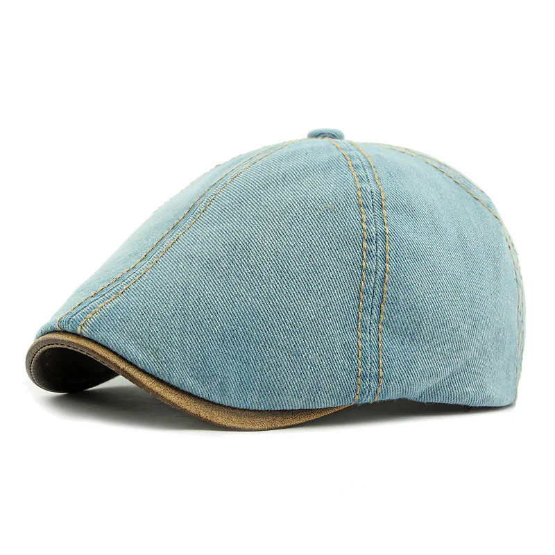 Unisex British Retro Washed Denim Beret Hat - Image 7