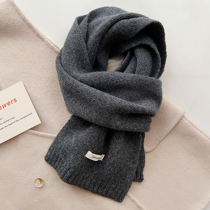 Unisex Classic Solid Color Knit Wool Scarf - Image 10