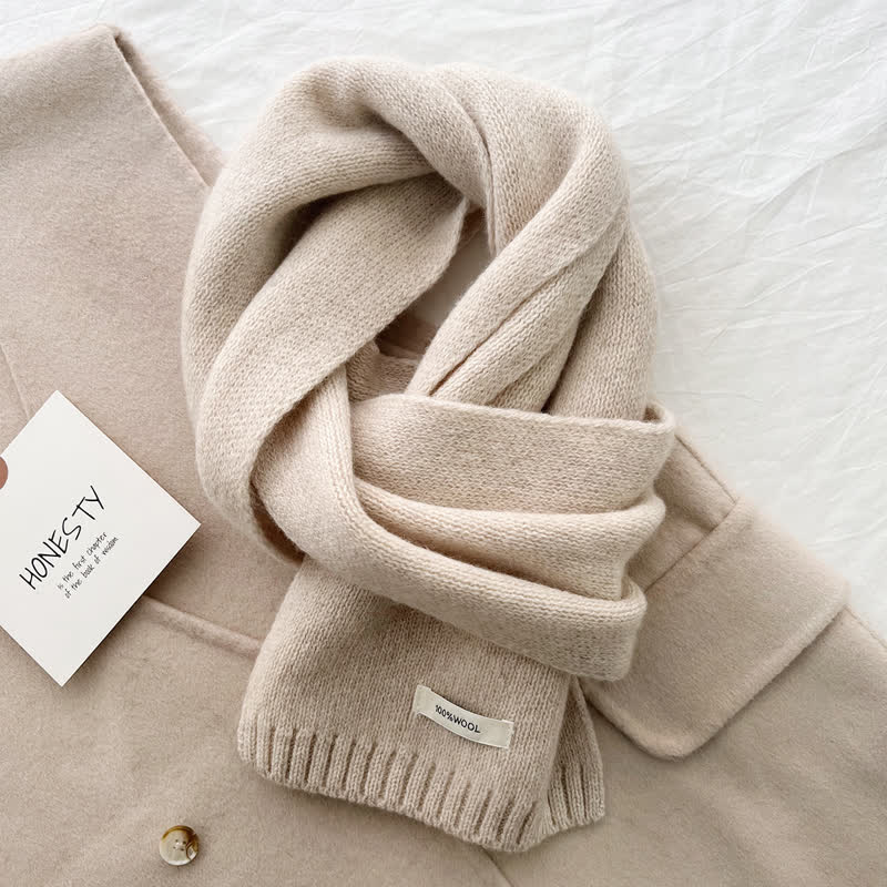 Unisex Classic Solid Color Knit Wool Scarf - Image 16
