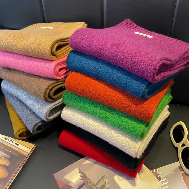Unisex Classic Solid Color Knit Wool Scarf - Image 2