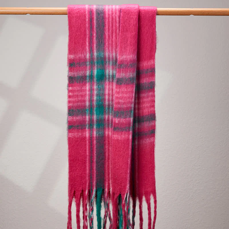Unisex Classic Tassel Plaid Warm Scarf - Image 11