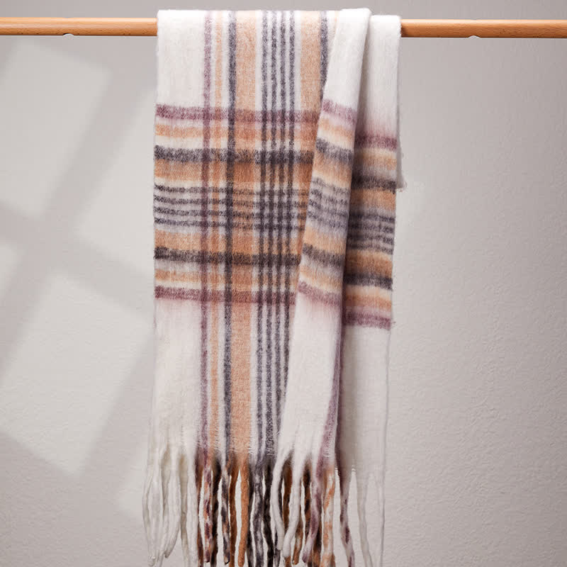 Unisex Classic Tassel Plaid Warm Scarf - Image 13