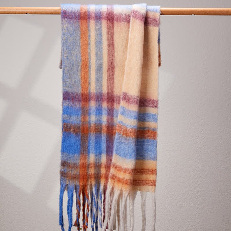 Unisex Classic Tassel Plaid Warm Scarf - Image 3