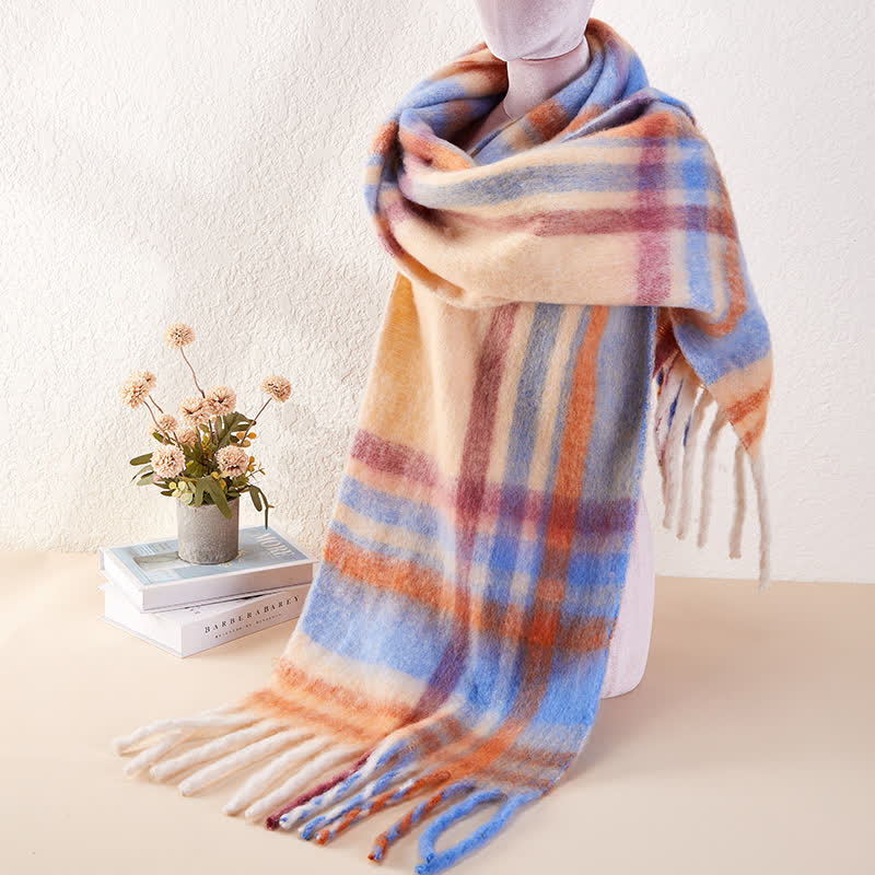 Unisex Classic Tassel Plaid Warm Scarf - Image 4