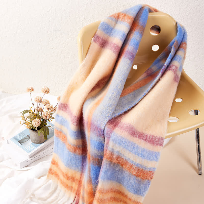 Unisex Classic Tassel Plaid Warm Scarf - Image 5