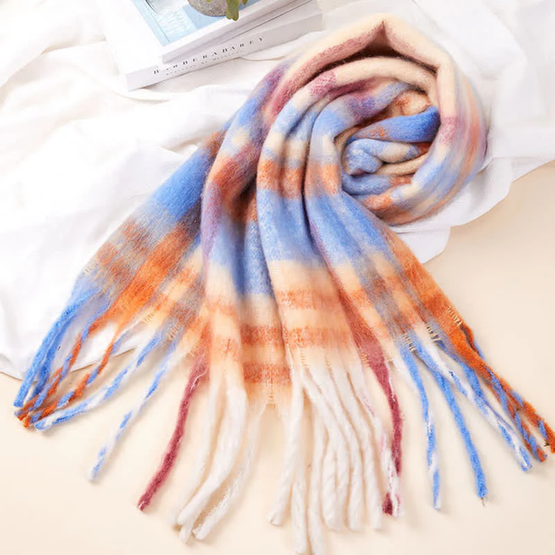 Unisex Classic Tassel Plaid Warm Scarf - Image 6