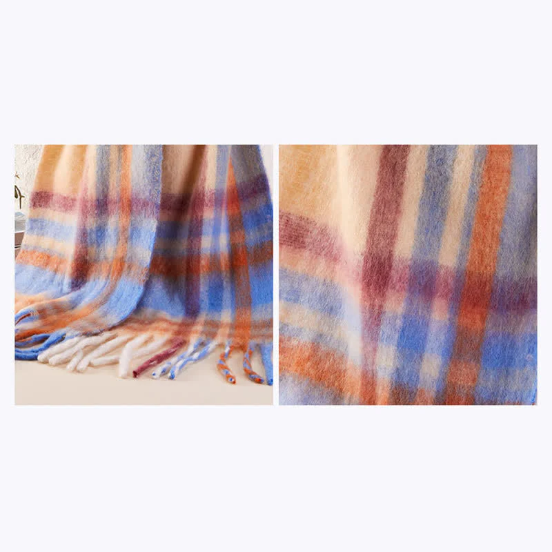 Unisex Classic Tassel Plaid Warm Scarf - Image 7