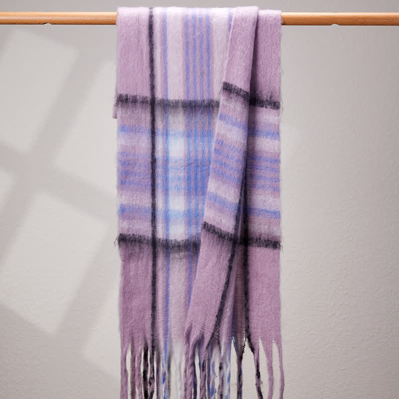 Unisex Classic Tassel Plaid Warm Scarf - Image 9