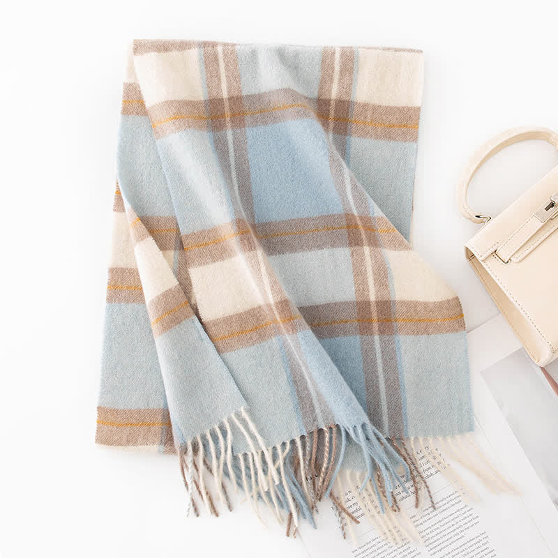 Unisex Color Blocking Plaid Cashmere Scarf - Image 11