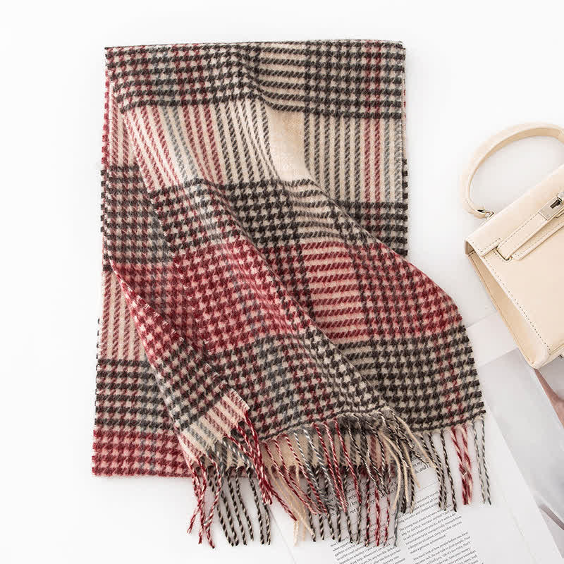 Unisex Color Blocking Plaid Cashmere Scarf - Image 17