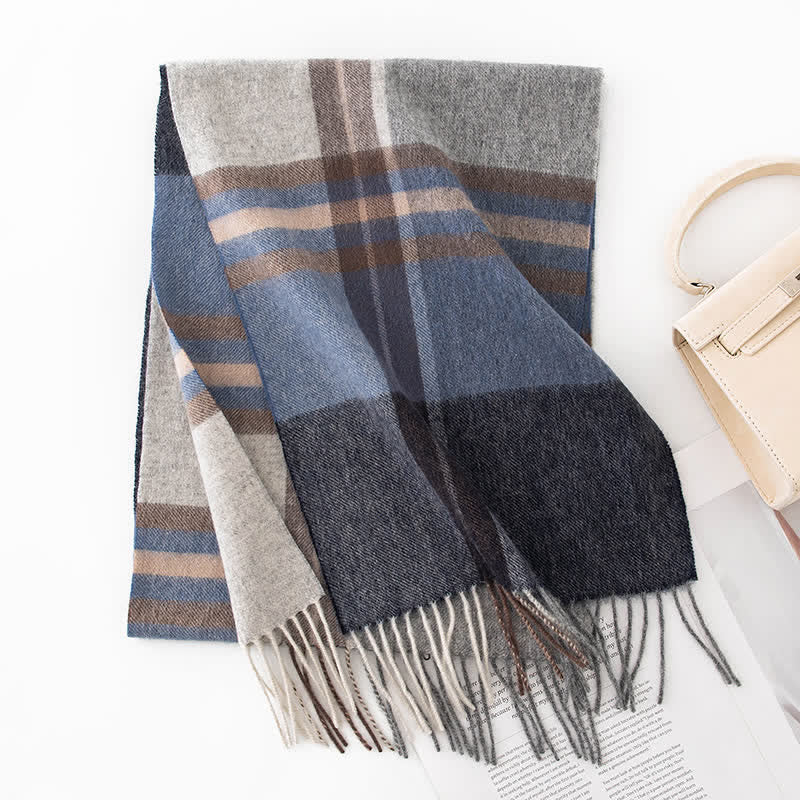 Unisex Color Blocking Plaid Cashmere Scarf - Image 18