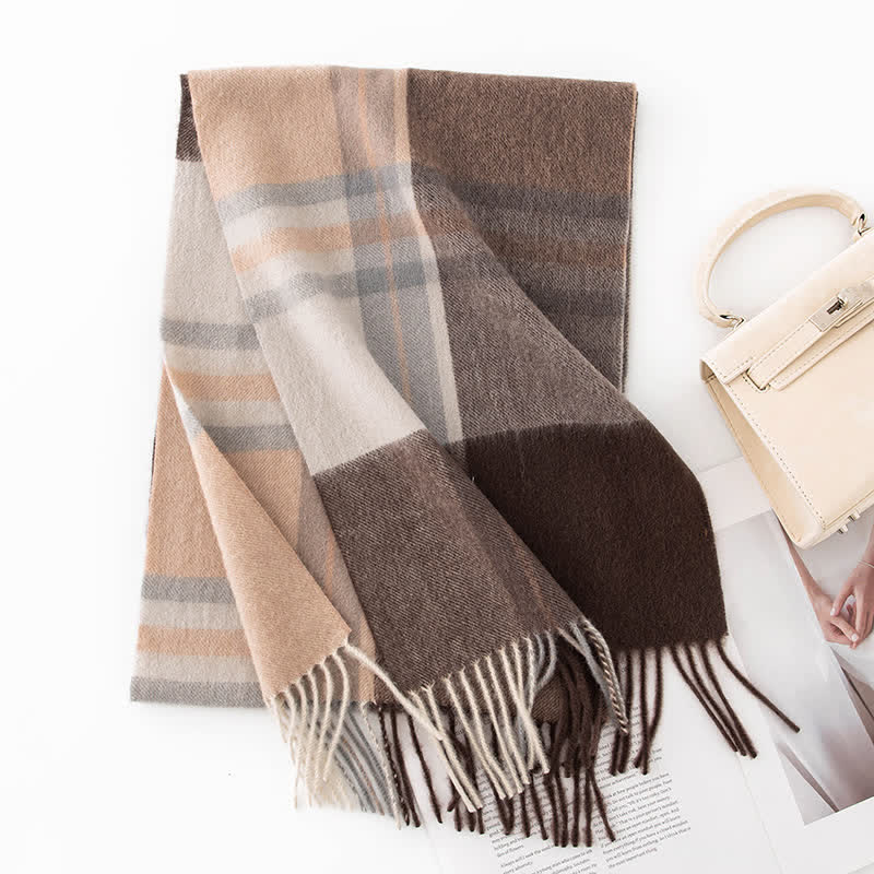 Unisex Color Blocking Plaid Cashmere Scarf - Image 21