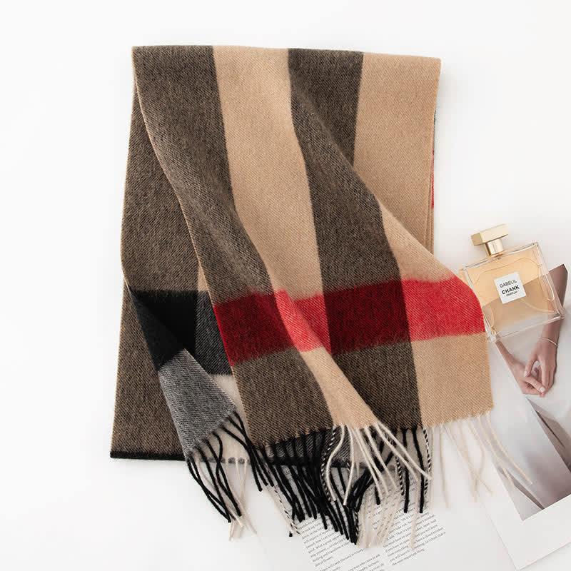 Unisex Color Blocking Plaid Cashmere Scarf - Image 24