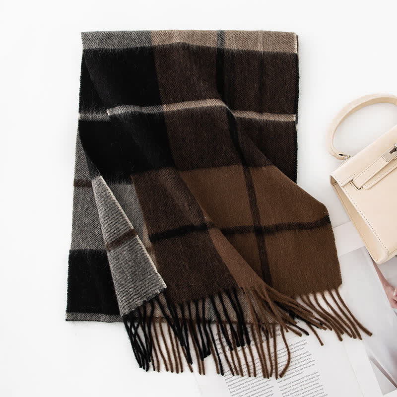 Unisex Color Blocking Plaid Cashmere Scarf - Image 29