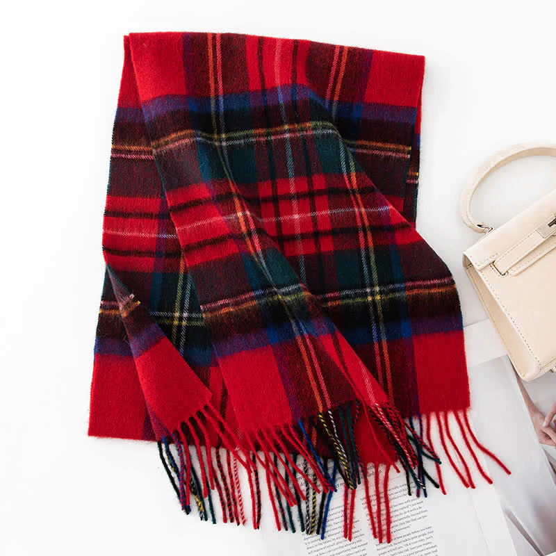 Unisex Color Blocking Plaid Cashmere Scarf - Image 30
