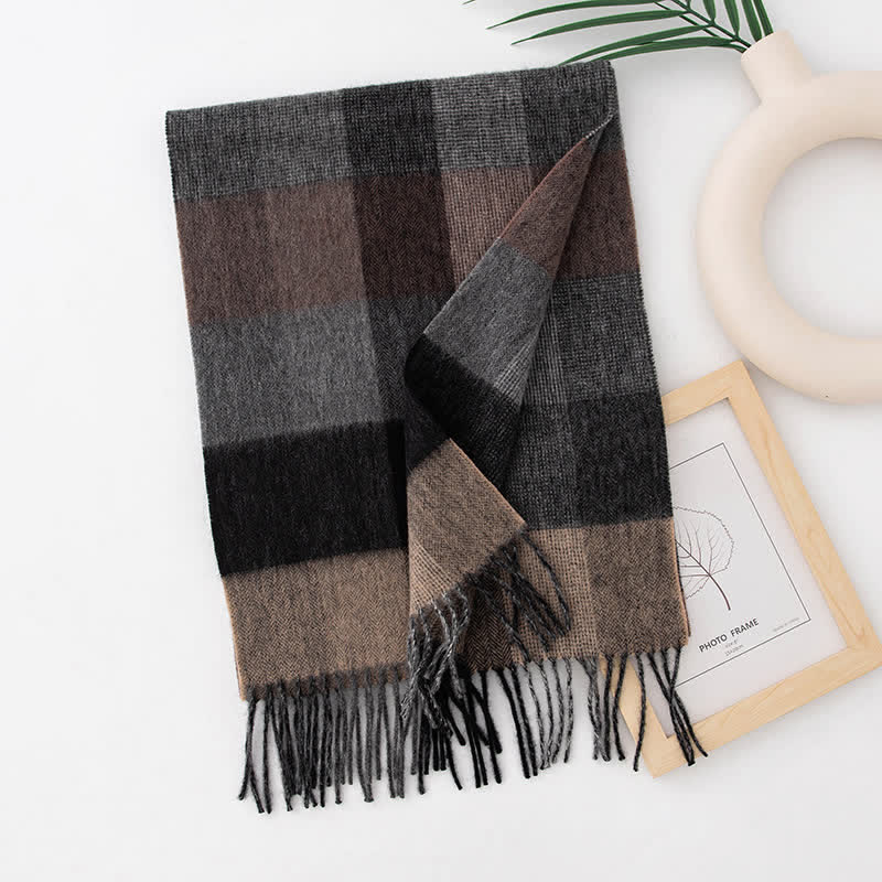 Unisex Color Blocking Plaid Cashmere Scarf - Image 37