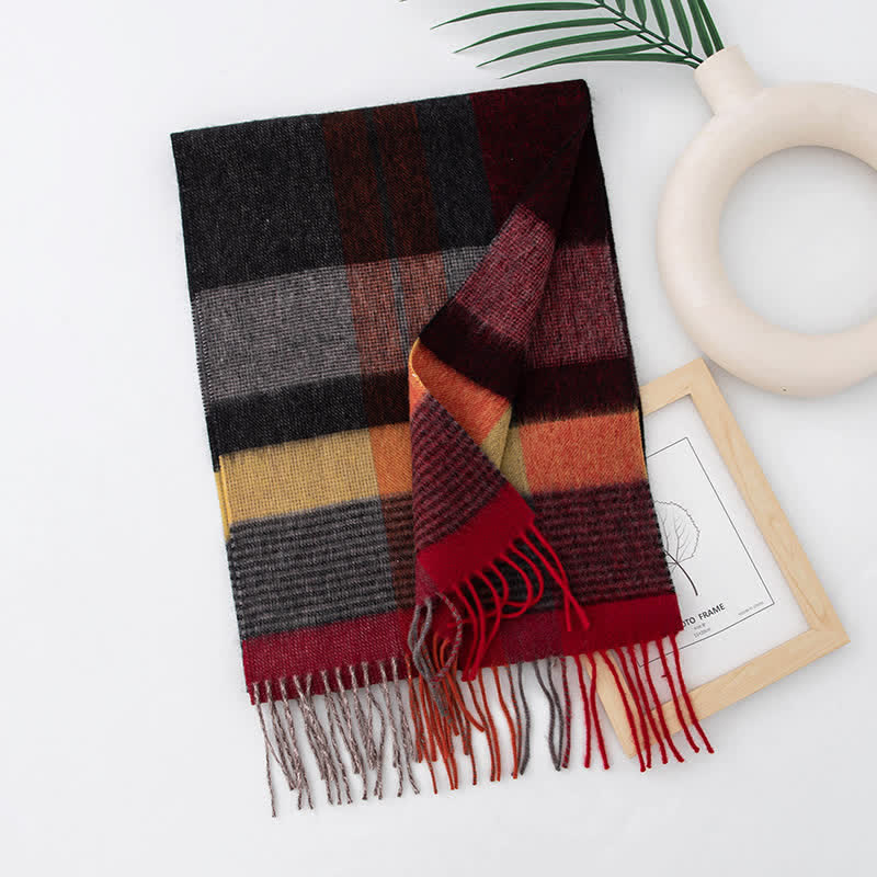 Unisex Color Blocking Plaid Cashmere Scarf - Image 38