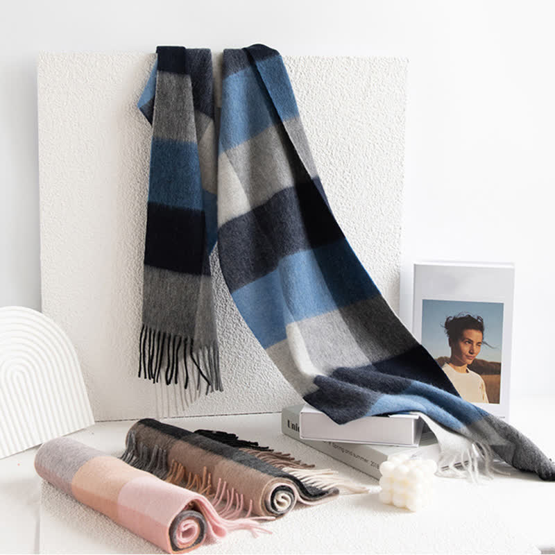 Unisex Color Blocking Plaid Cashmere Scarf - Image 4