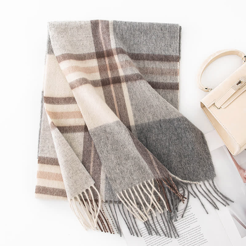 Unisex Color Blocking Plaid Cashmere Scarf - Image 9