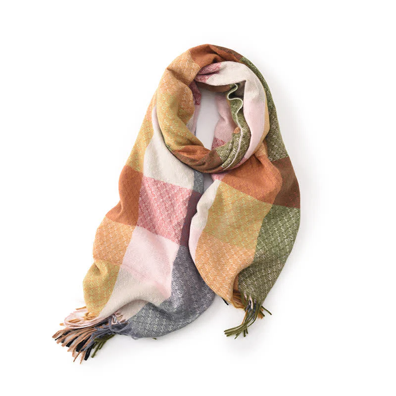 Unisex Contrasting Colors Checked Elegant Fringe Scarf - Image 3