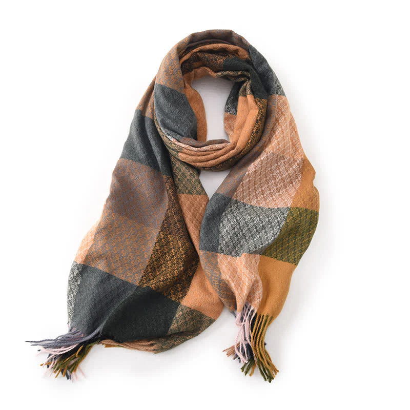 Unisex Contrasting Colors Checked Elegant Fringe Scarf - Image 8
