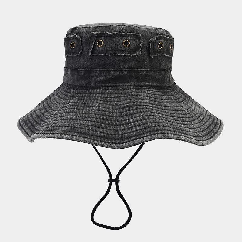 Unisex Denim Patch Sun Protection Bucket Hat - Image 2