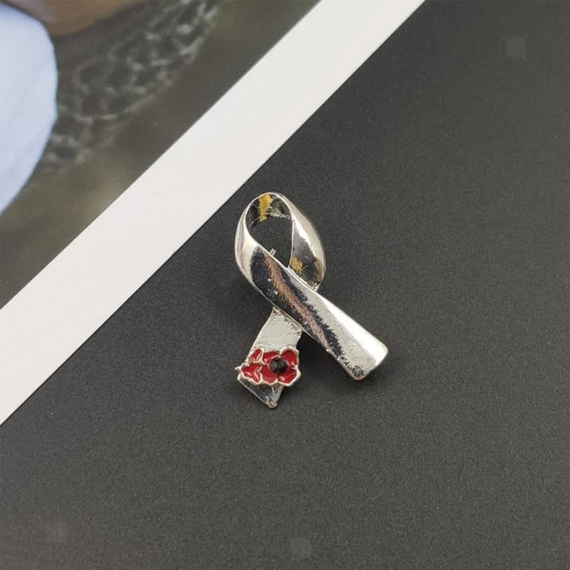 Unisex Disease Awareness Ribbon Poppy Brooch - Image 6