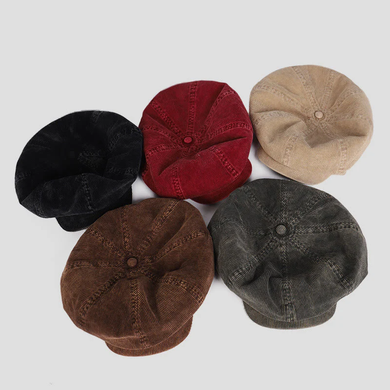 Unisex Distress Washed Corduroy Cloud Beret Hat - Image 8