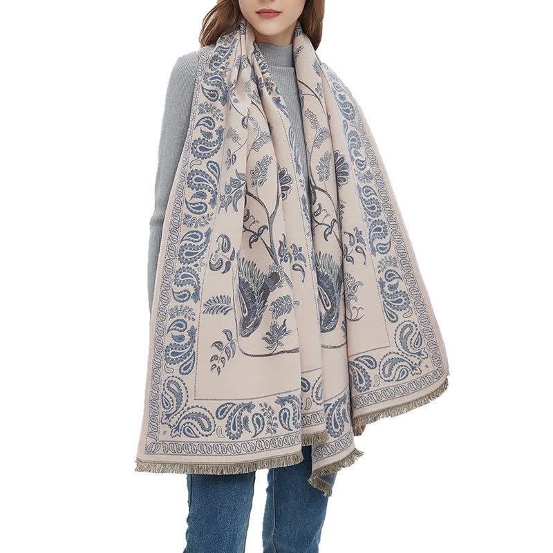 Unisex Elegance Paisley Flying Birds Pattern Scarf - Image 2
