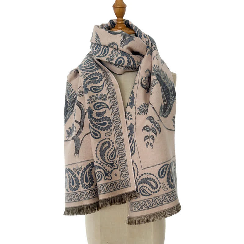 Unisex Elegance Paisley Flying Birds Pattern Scarf - Image 8