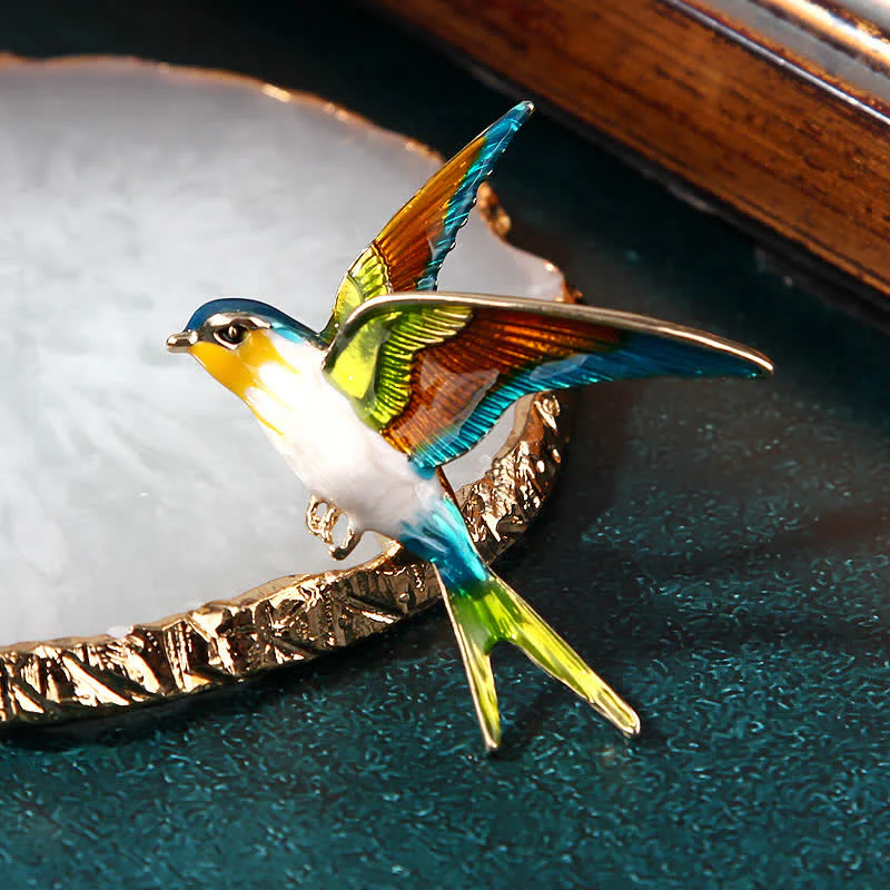 Unisex Flying Swallow Colorful Enameled Brooch - Image 2