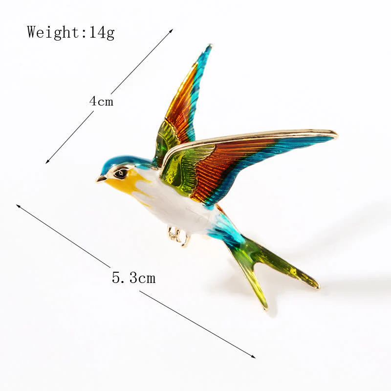 Unisex Flying Swallow Colorful Enameled Brooch - Image 3