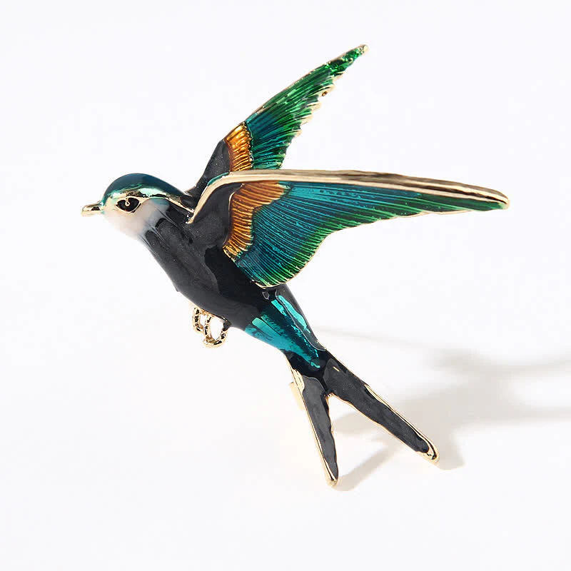 Unisex Flying Swallow Colorful Enameled Brooch - Image 5