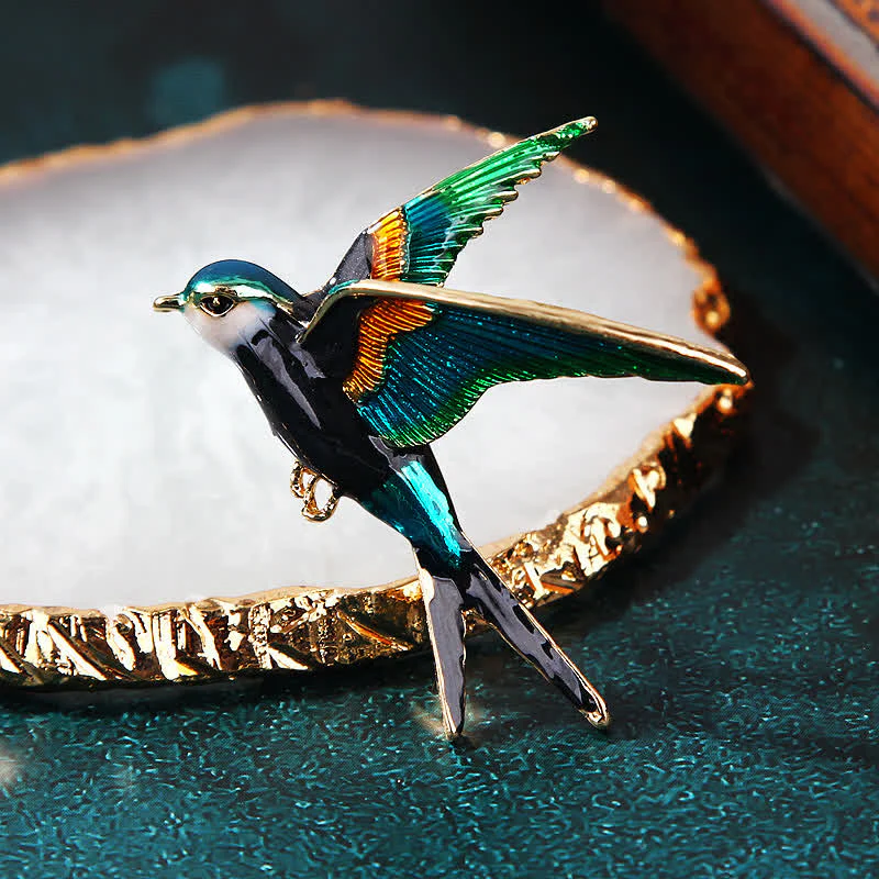 Unisex Flying Swallow Colorful Enameled Brooch - Image 6