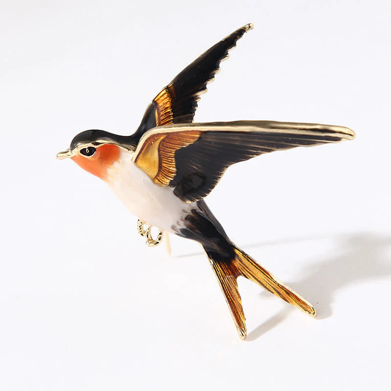 Unisex Flying Swallow Colorful Enameled Brooch - Image 7