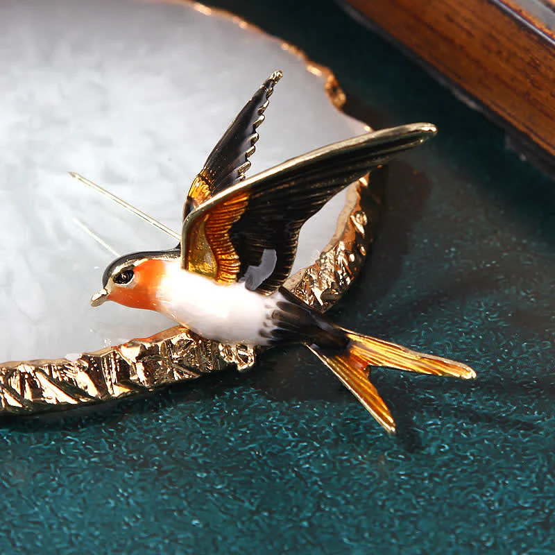 Unisex Flying Swallow Colorful Enameled Brooch - Image 8