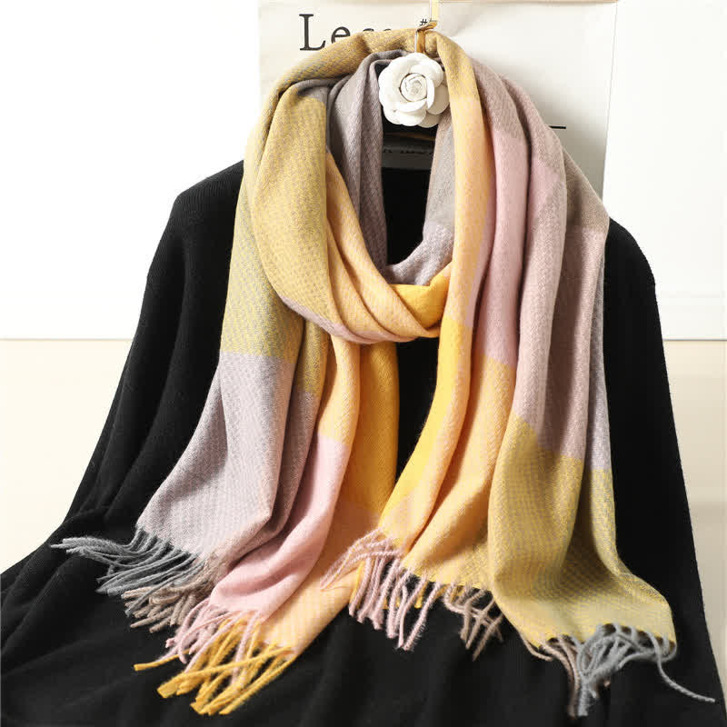 Unisex Fringed Plaid Striped Winter Warm Scarf - Image 15