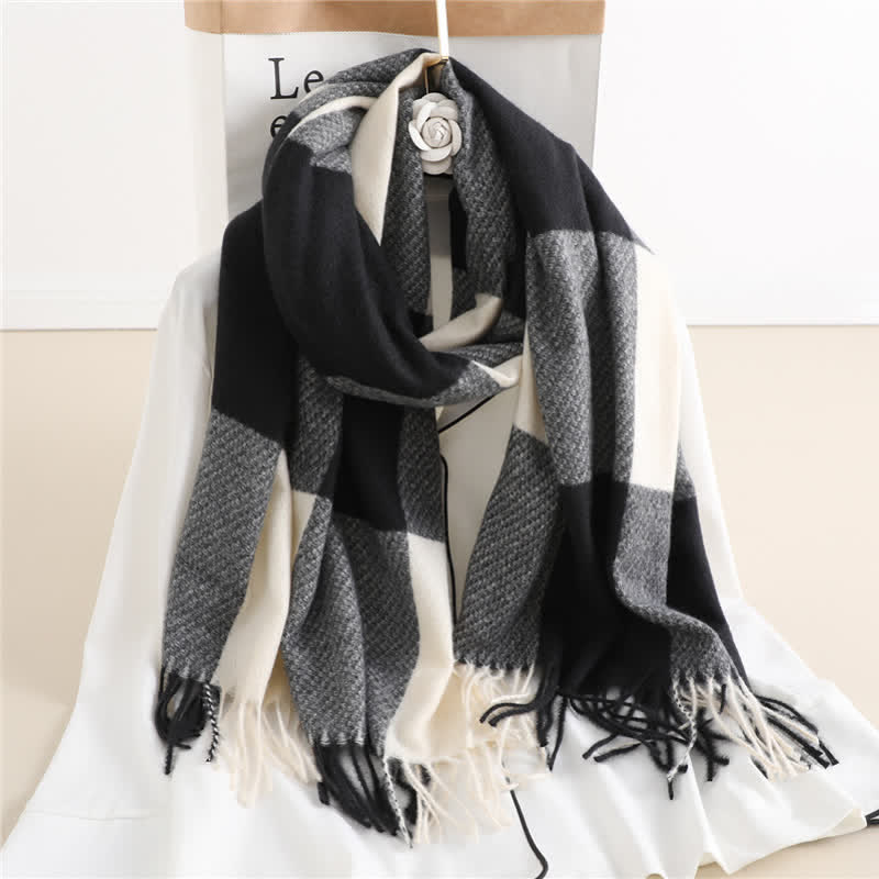 Unisex Fringed Plaid Striped Winter Warm Scarf - Image 2