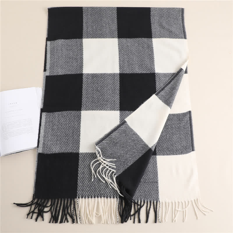 Unisex Fringed Plaid Striped Winter Warm Scarf - Image 3