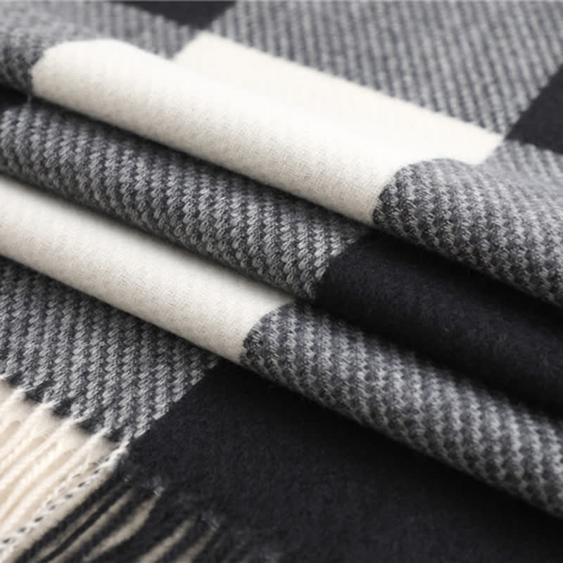 Unisex Fringed Plaid Striped Winter Warm Scarf - Image 7