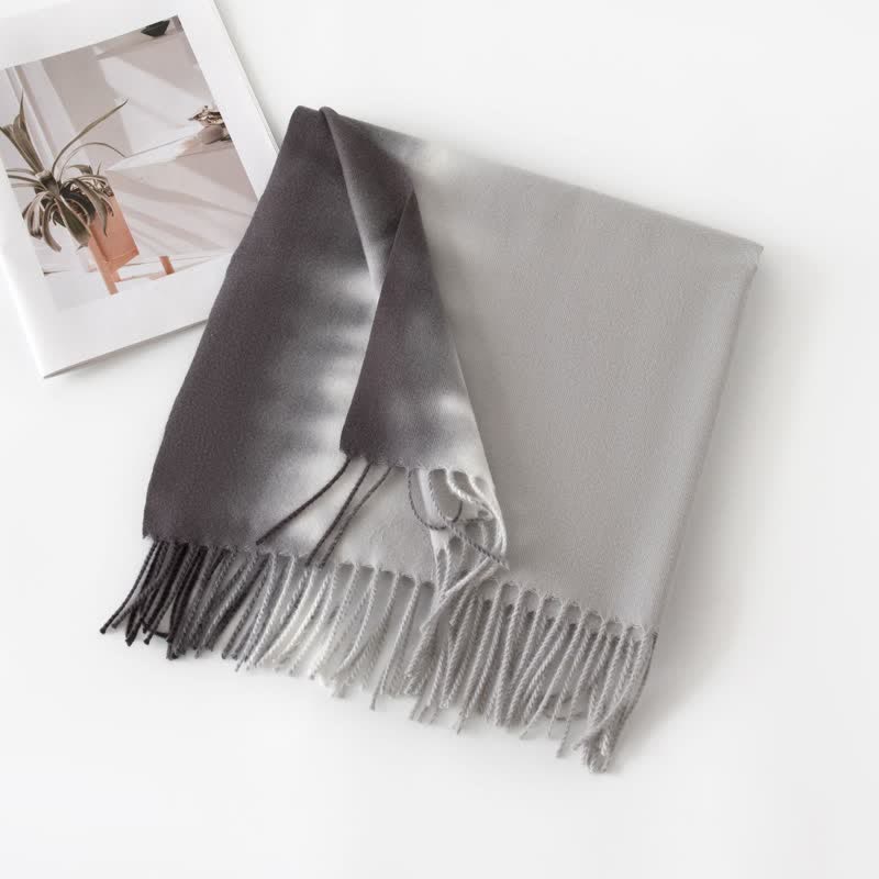 Unisex Gradient Color Fringe Faux Cashmere Scarf - Image 10