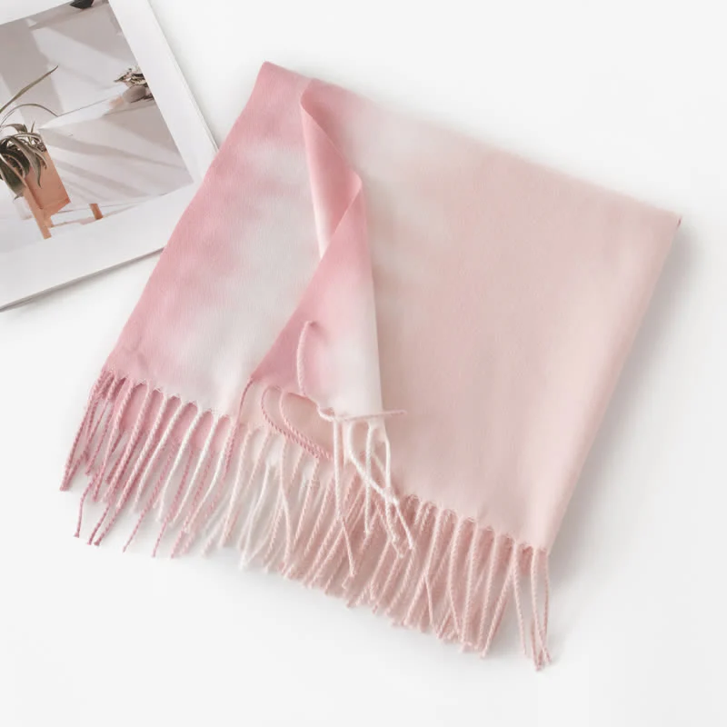 Unisex Gradient Color Fringe Faux Cashmere Scarf - Image 11