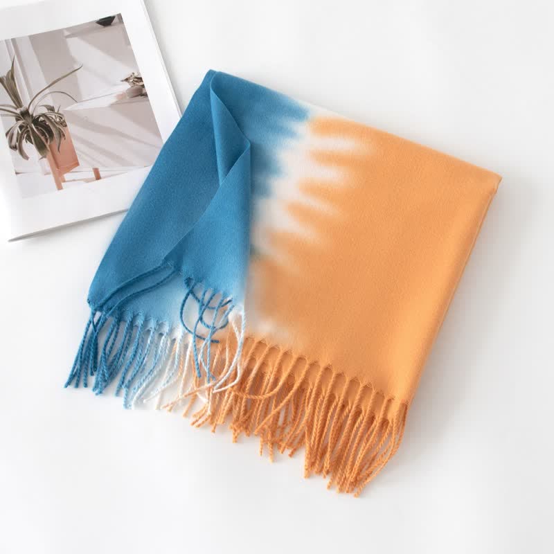 Unisex Gradient Color Fringe Faux Cashmere Scarf - Image 12