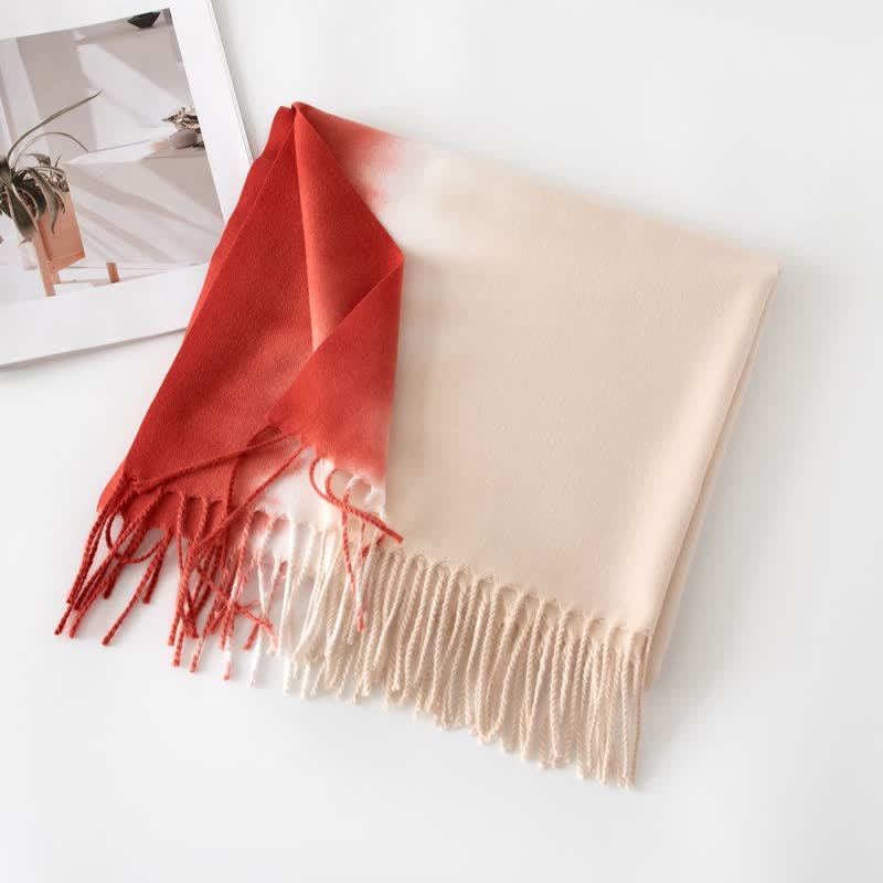 Unisex Gradient Color Fringe Faux Cashmere Scarf - Image 13